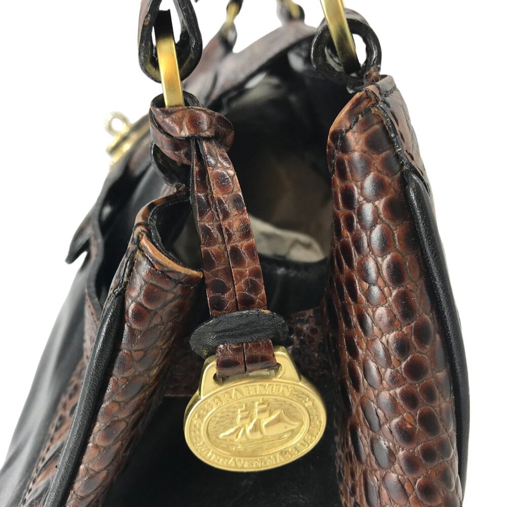 BRAHMIN Shoulder Bag Black & Croc Embossed Brown 9 X 15 - Picture 6 of 14